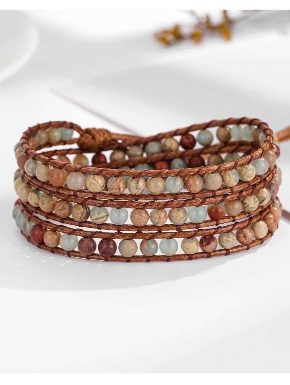 Boho Multi-Strand Agate Bead Wrap Bracelet - Brown & Earth Tones